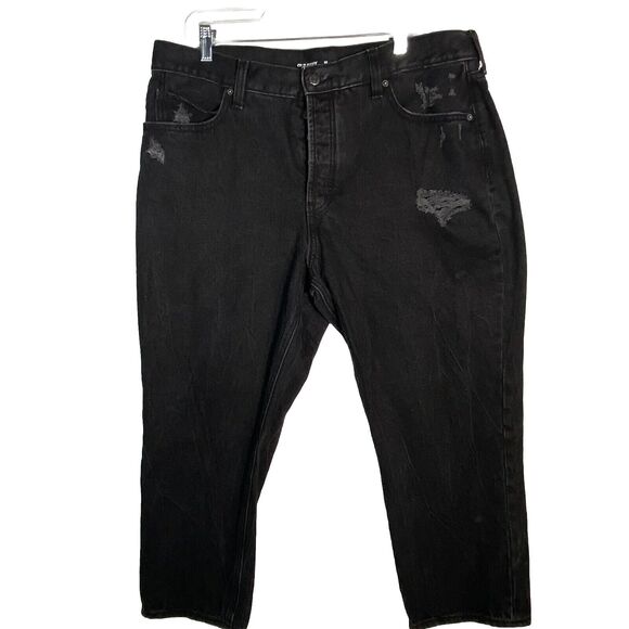 Old Navy Denim - Old Navy High Rise Black Jeans Women’s Sz 16 Slouchy Straight Button Fly